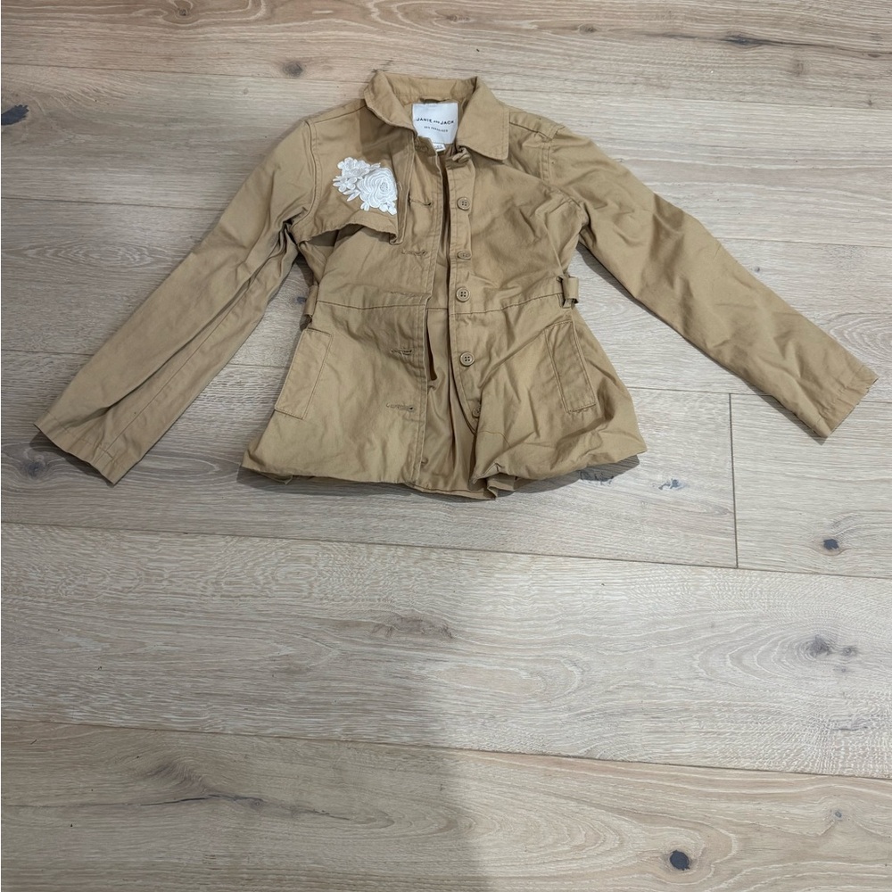 Janie & Jack Floral Appliqué kids trench style coat